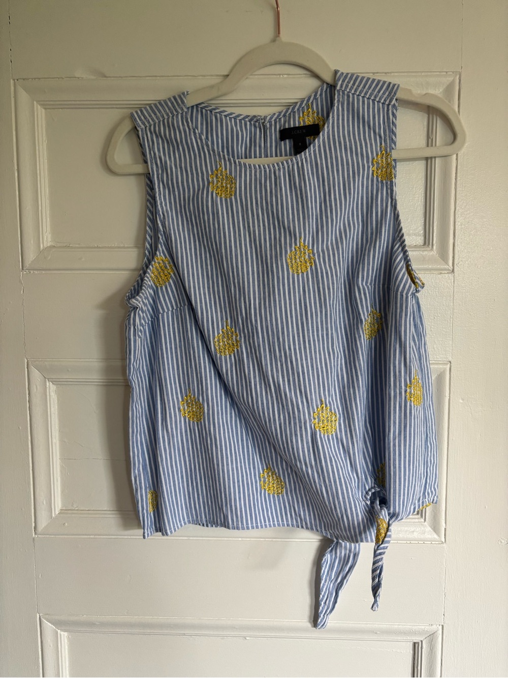 J. Crew Blue and White Striped Tank with Yellow Embroidery